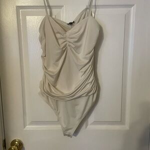 Express Cream Ruched Bodysuit